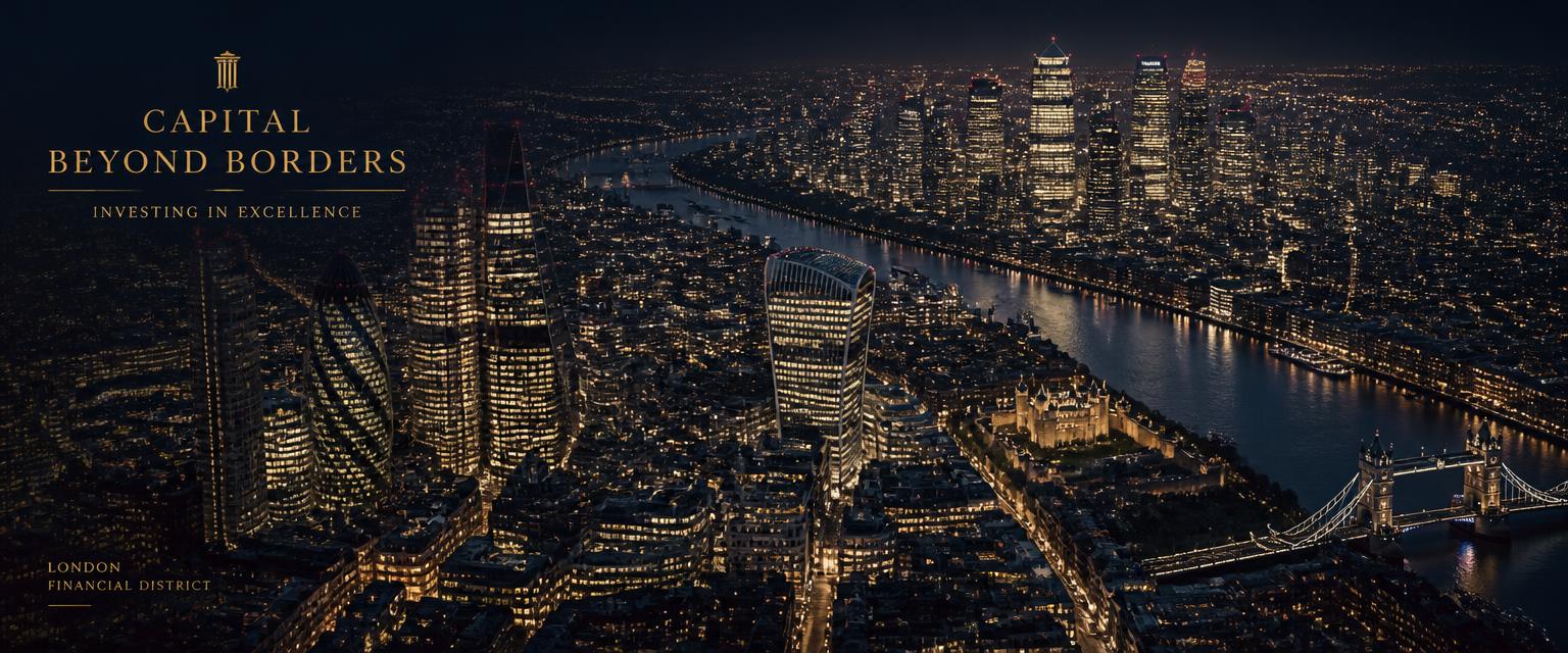 The City of London financial district lit up at night